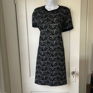 AB Studio Black and Gray Lace Patterned Midi T-Shirt Dress with pockets
